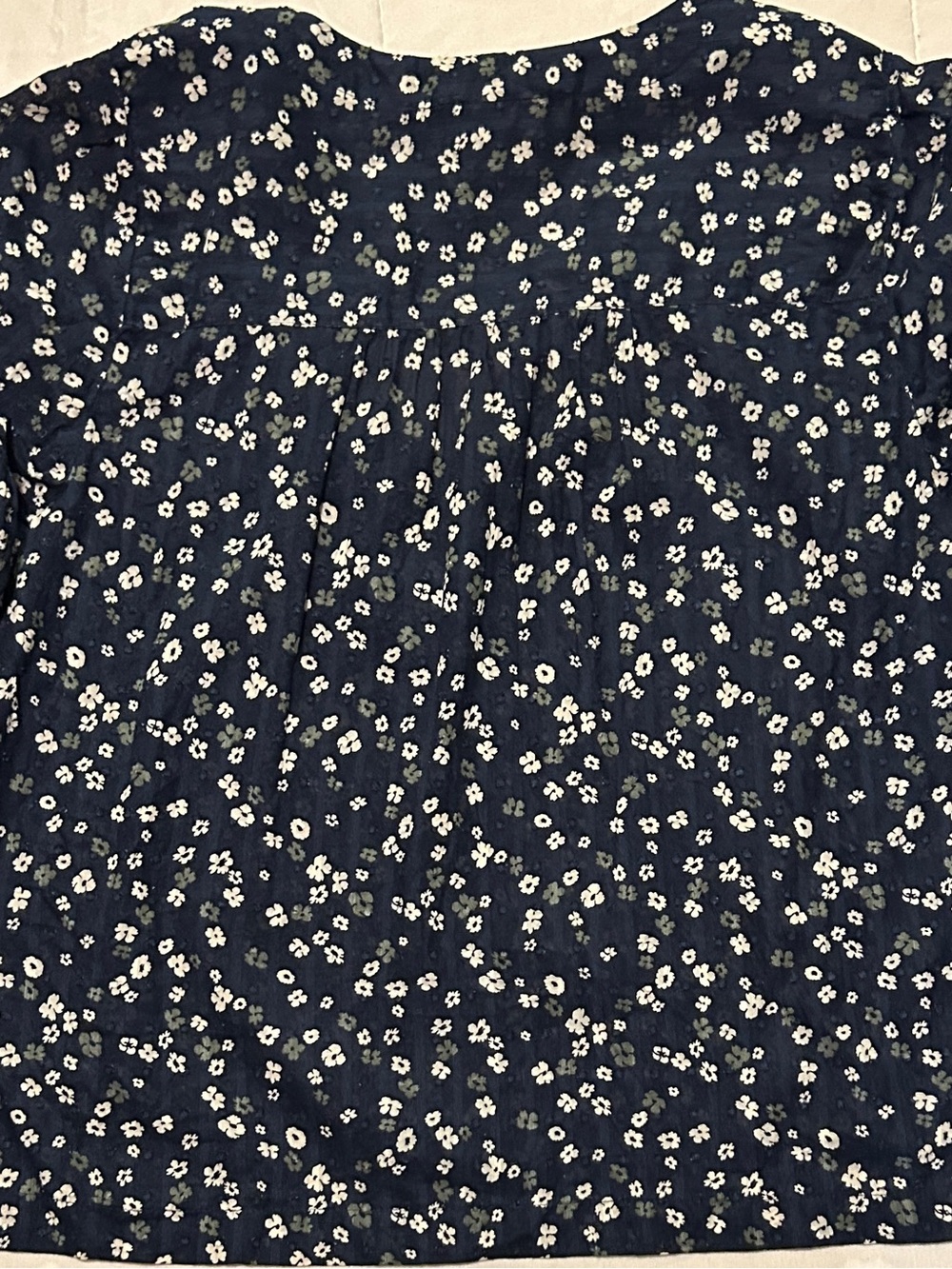 LOFT Womens Large Navy Blue Ditsy Floral Clip Dot Long Sleeve Blouse Top Cotton - Picture 6 of 12